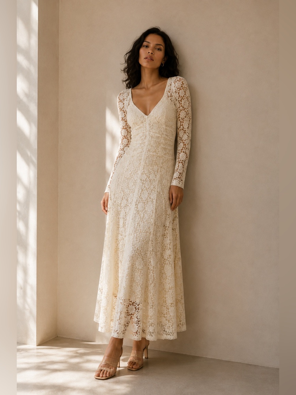 Stunning! 🔥byTimo Lace Off White Ivory Crochet Cottage Core Maxi Dress size M